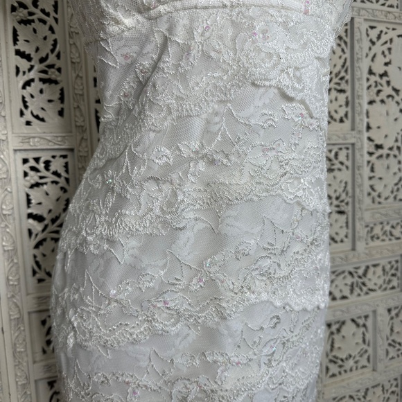 NWT Marina Ivory Lace Overlay Sequin Beaded Fairycore Cocktail Formal Dress Sz M - Picture 3 of 9